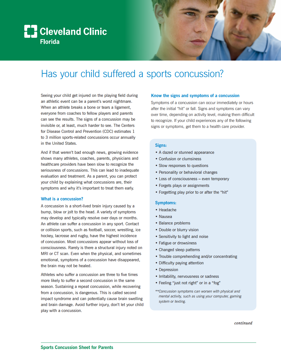 Sports Concussion Fact Sheet